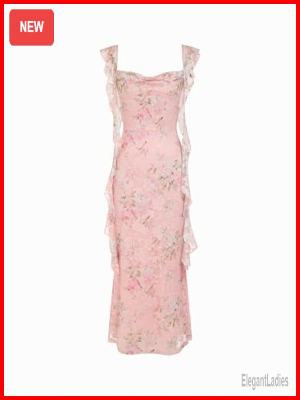 Mesh Ruffle Maxi Formal Dress Sleeveless Scoop Neck Wedding Guest